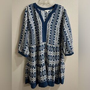 Anthropologie Fig + Flower Bohemian Babydoll Dress Size 3X Blue Peasant Prairie